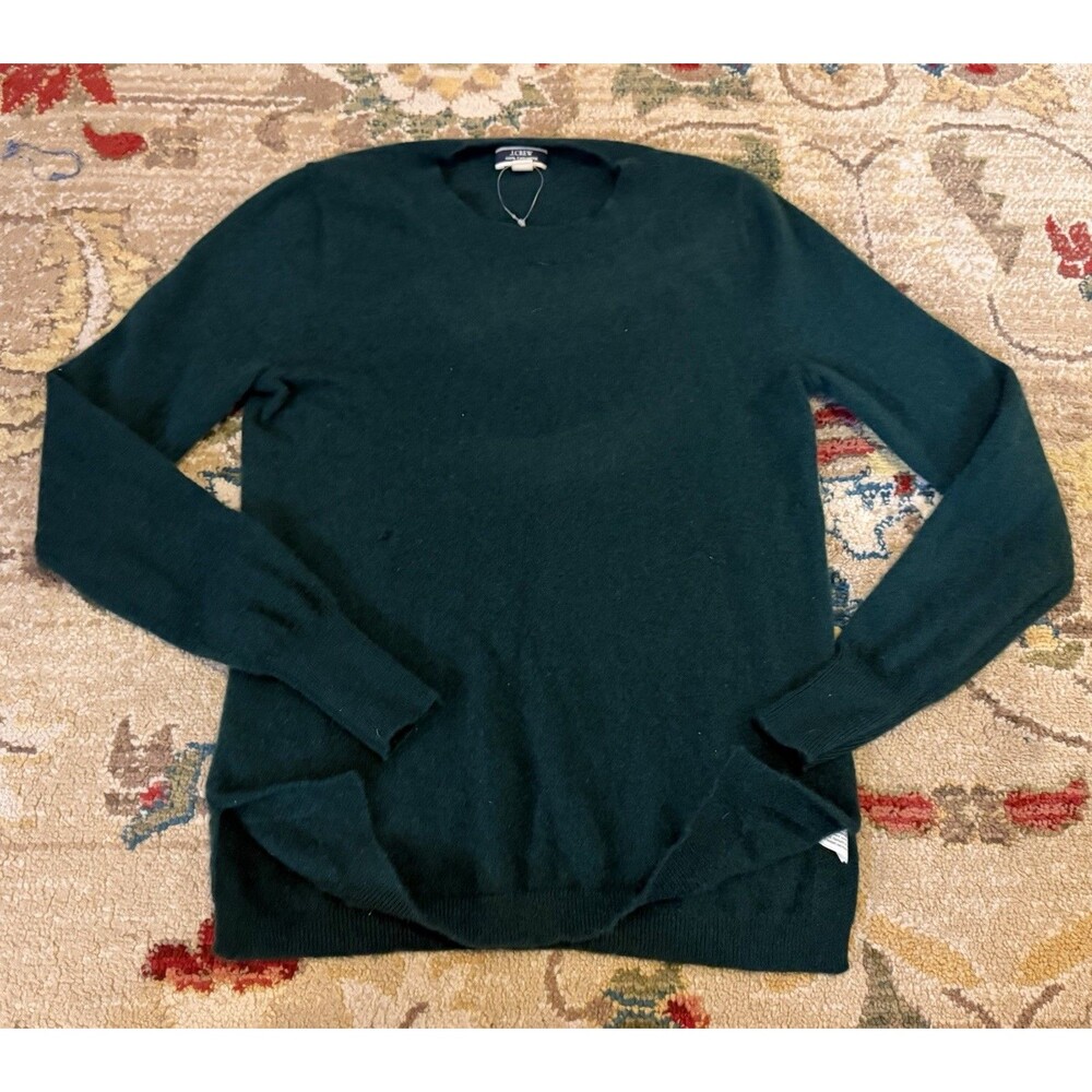 J. Crew 100% Cashmere Sweater Womens Green Long Sleeve Crew Neck Soft XS